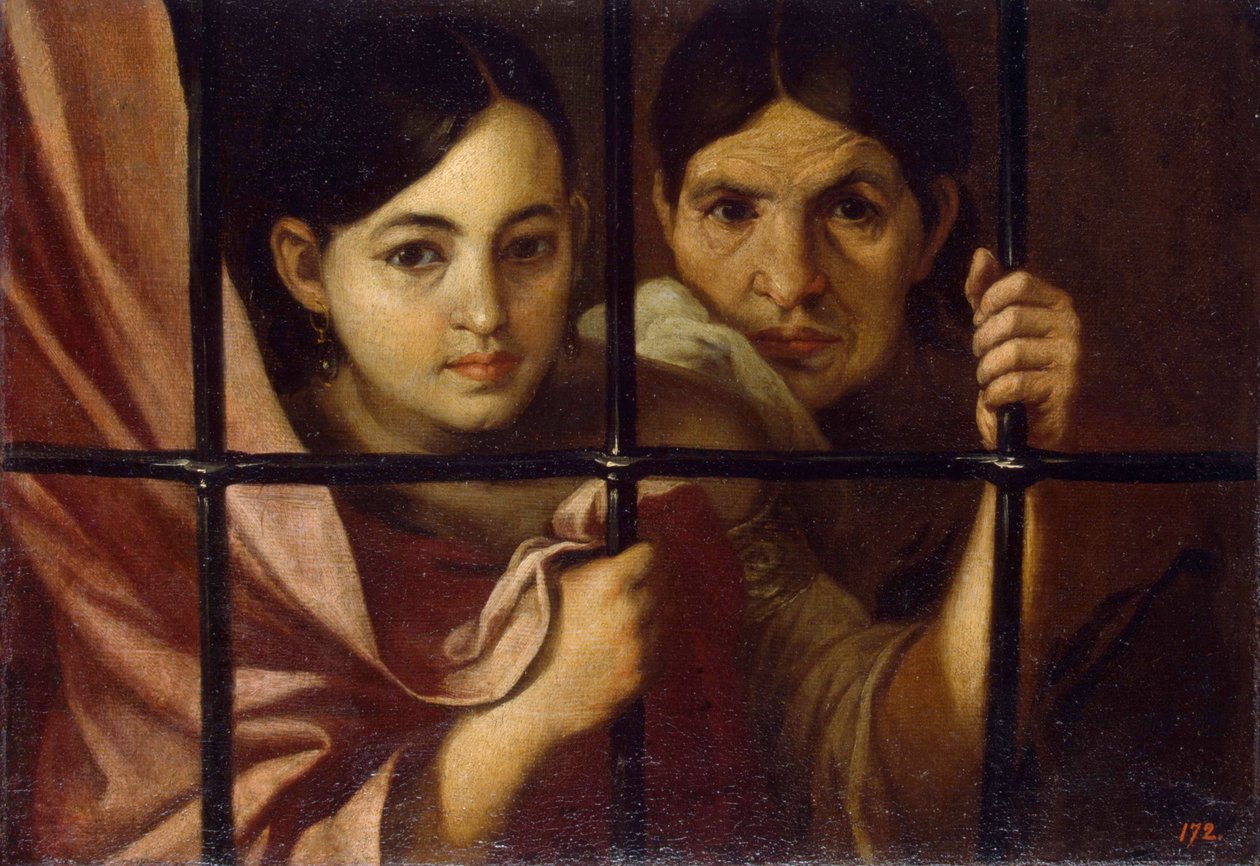 Deux femmes derriere une grille (Two Women Behind a Grille) - Maleri av Bartolome Esteban Murillo (1617-1682), olje på lerret av Bartolomé Esteban Murillo