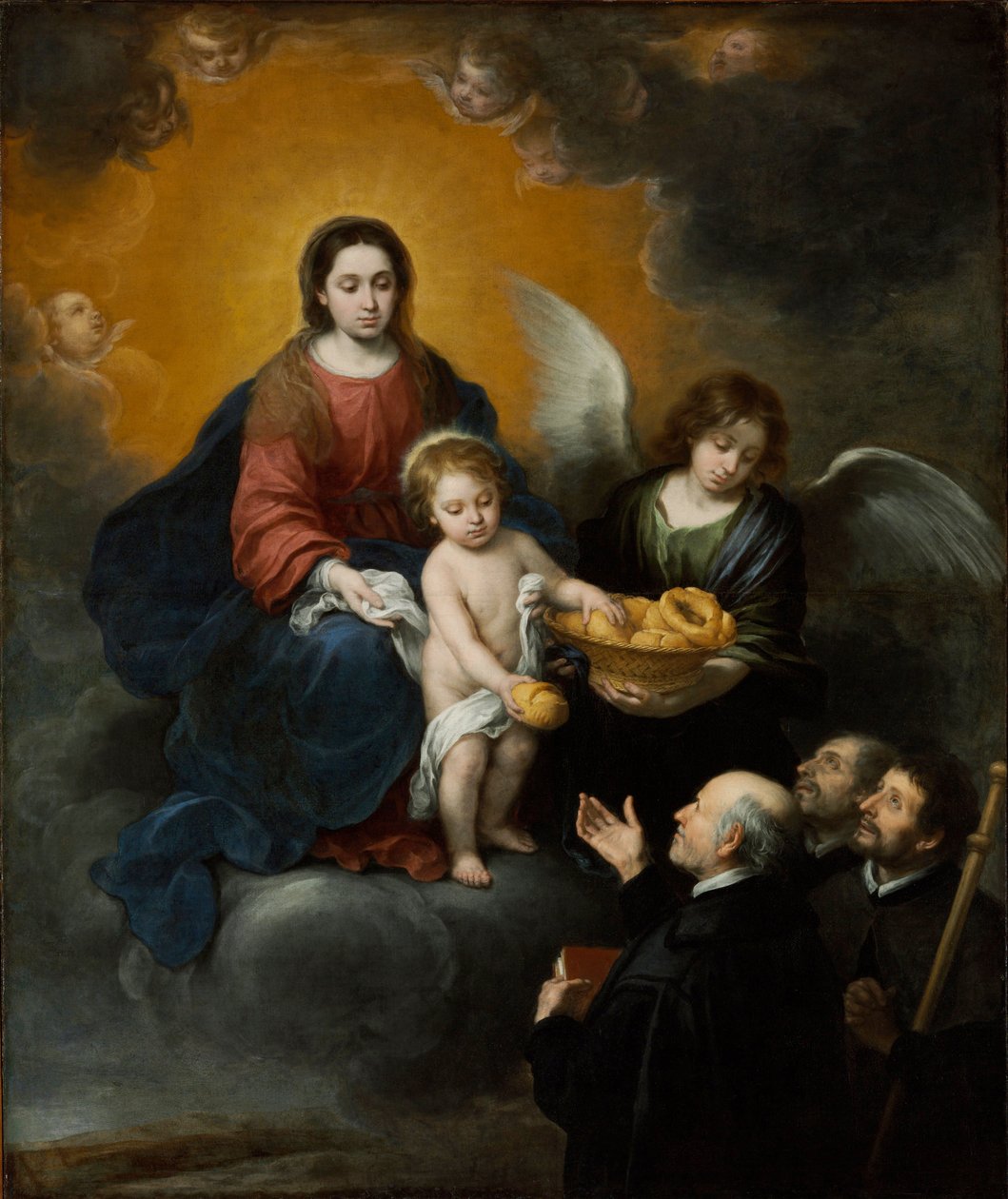 The Infant Christ Distributing Bread to the Pilgrims - Maleri av Bartolome Esteban Murillo (1617-1682), olje på lerret (219x182 cm) av Bartolomé Esteban Murillo