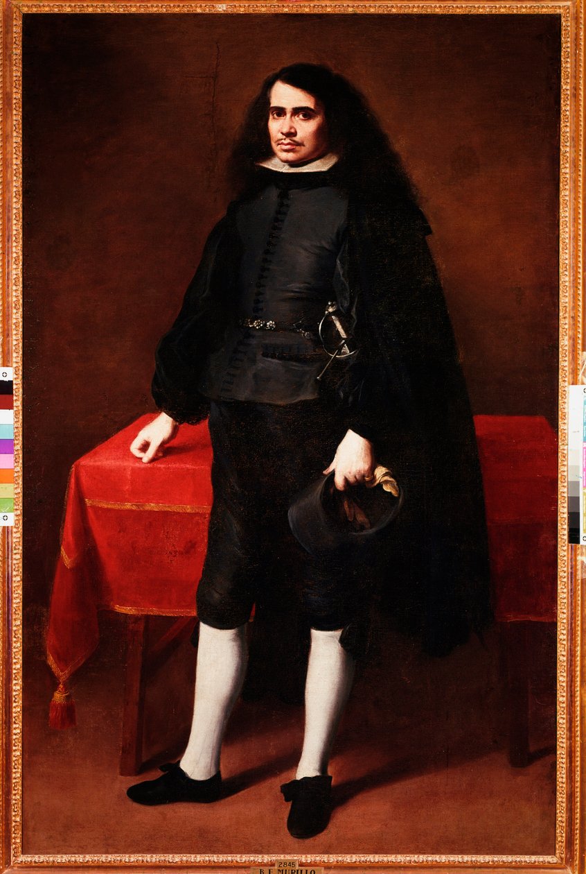 Portrett av en herre med langt hår og jordbærkrage (olje på lerret av Bartolomé Esteban Murillo