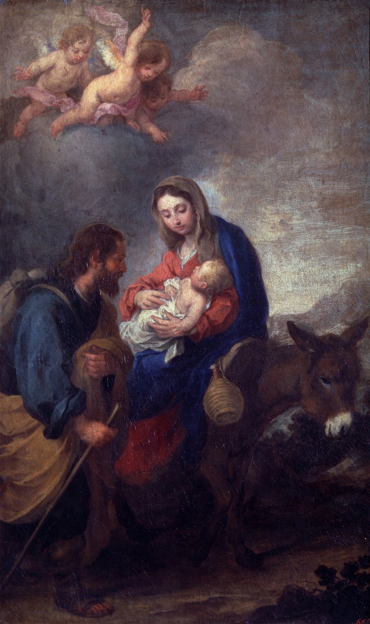 Hvil på flukten til Egypt (olje på lerret) av Bartolomé Esteban Murillo