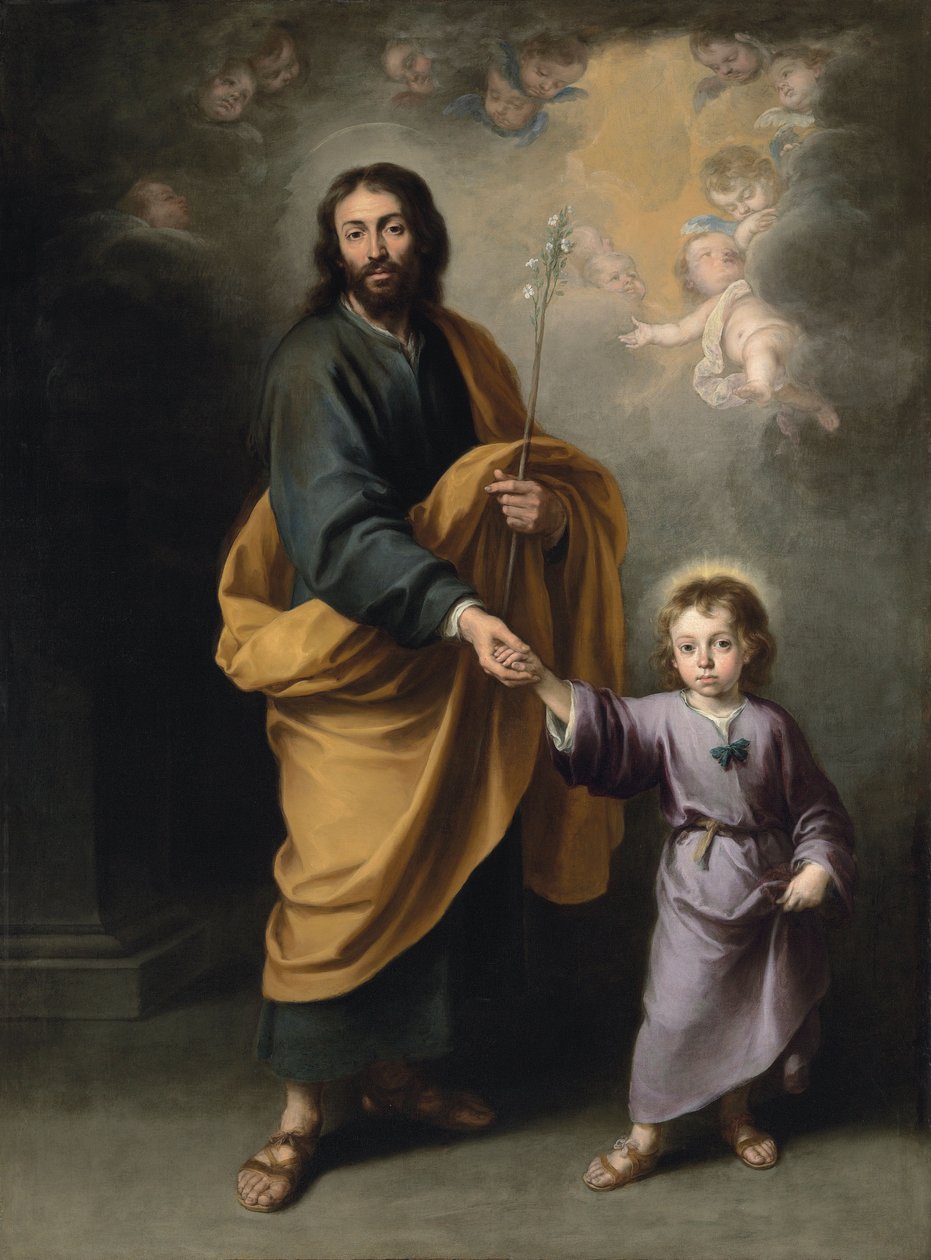 Saint Joseph and the Christ Child (olje på lerret) av Bartolomé Esteban Murillo