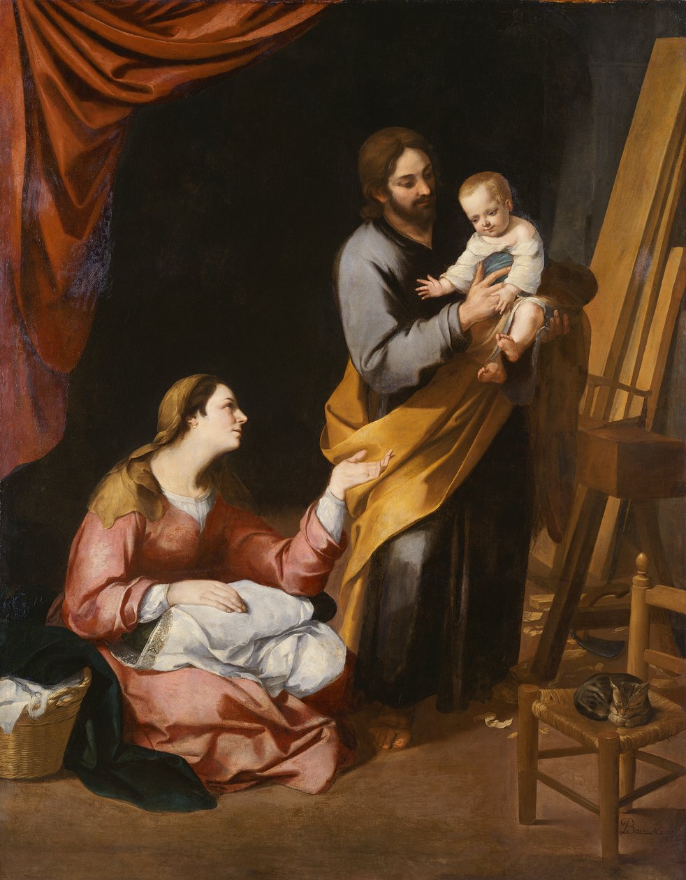 Den hellige familie i snekkerbutikken (olje på lerret) av Bartolomé Esteban Murillo
