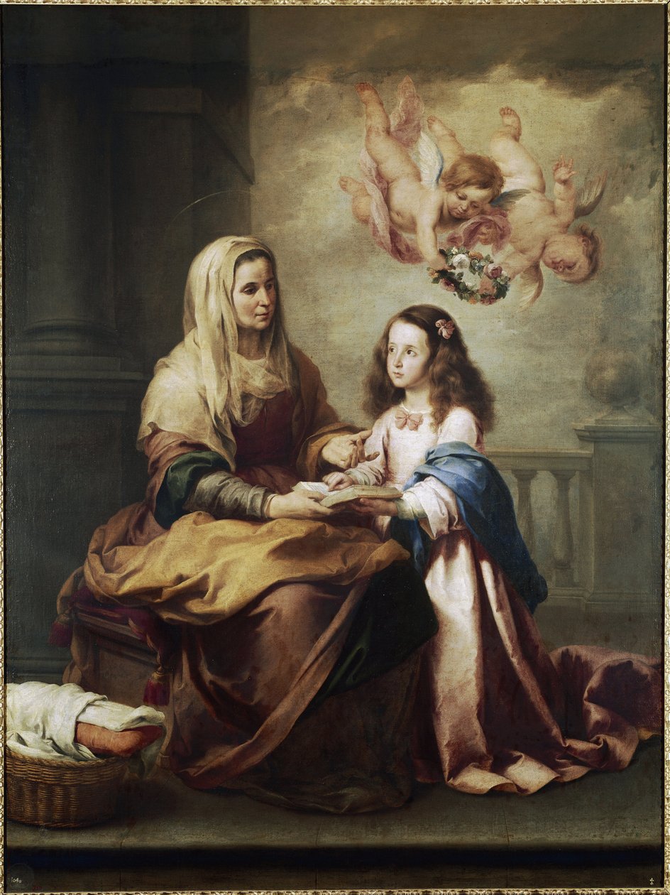 Jomfru Maria og Saint Anne Detalj. (olje på lerret, ca. 1674) av Bartolomé Esteban Murillo
