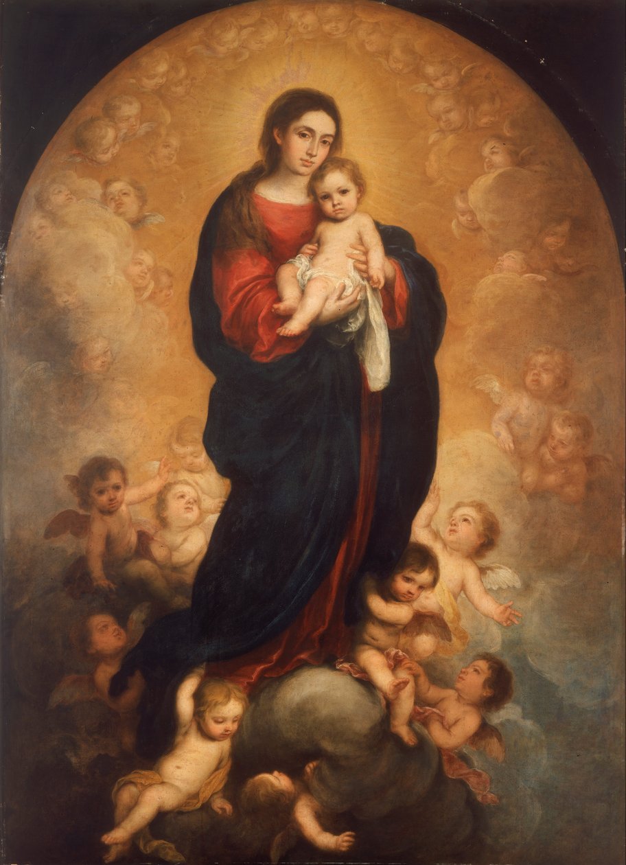 Jomfruen og barnet i herlighet av Bartolomé Esteban Murillo