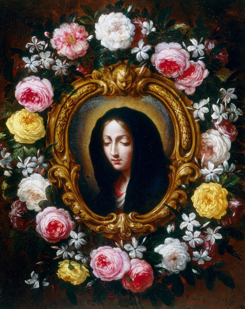 Madonna i en krans av roser og sjasmin av Bartolomeo Bimbi