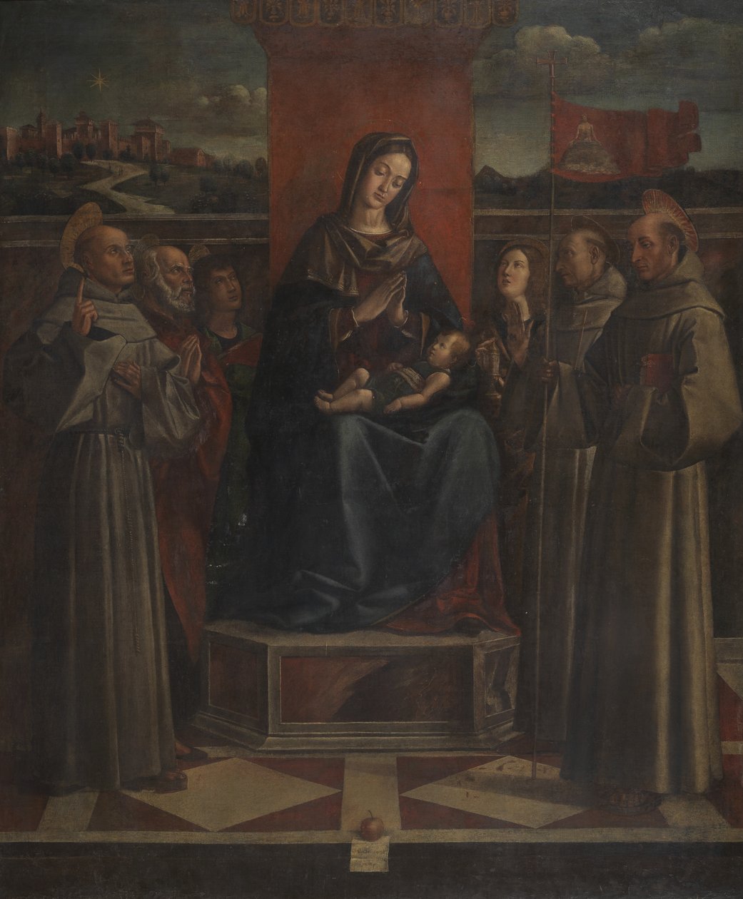 Virgin and Child Enthroned with Six Saints, ca. 1500 (olje på lerret) av Bartolomeo (attr. to) Montagna