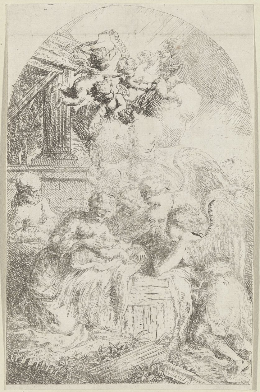 Kristusbarn tilbedt av tre engler av Bartolomeo Biscaino
