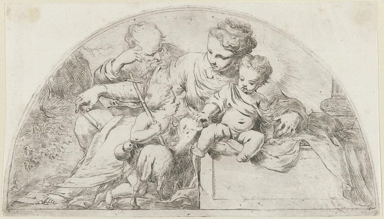 Hellig familie med den unge døperen Johannes av Bartolomeo Biscaino