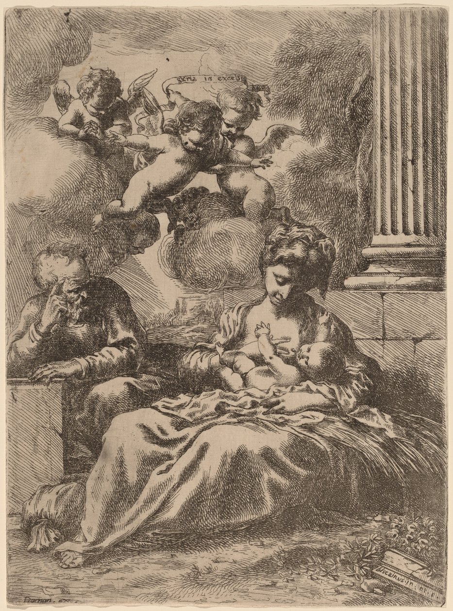 Den hellige familie ved en kolonne av Bartolomeo Biscaino