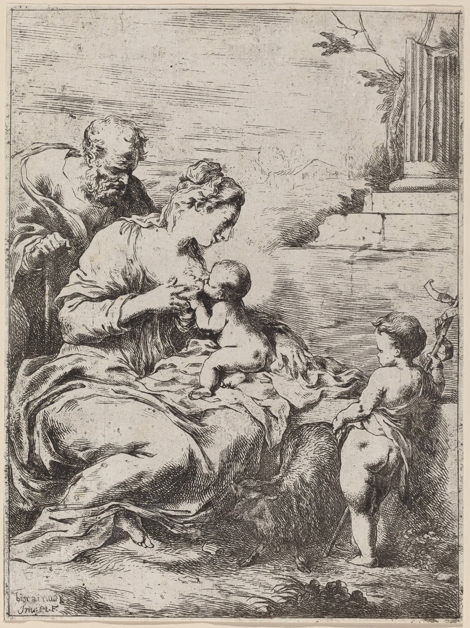 Den hellige familie med Saint John av Bartolomeo Biscaino