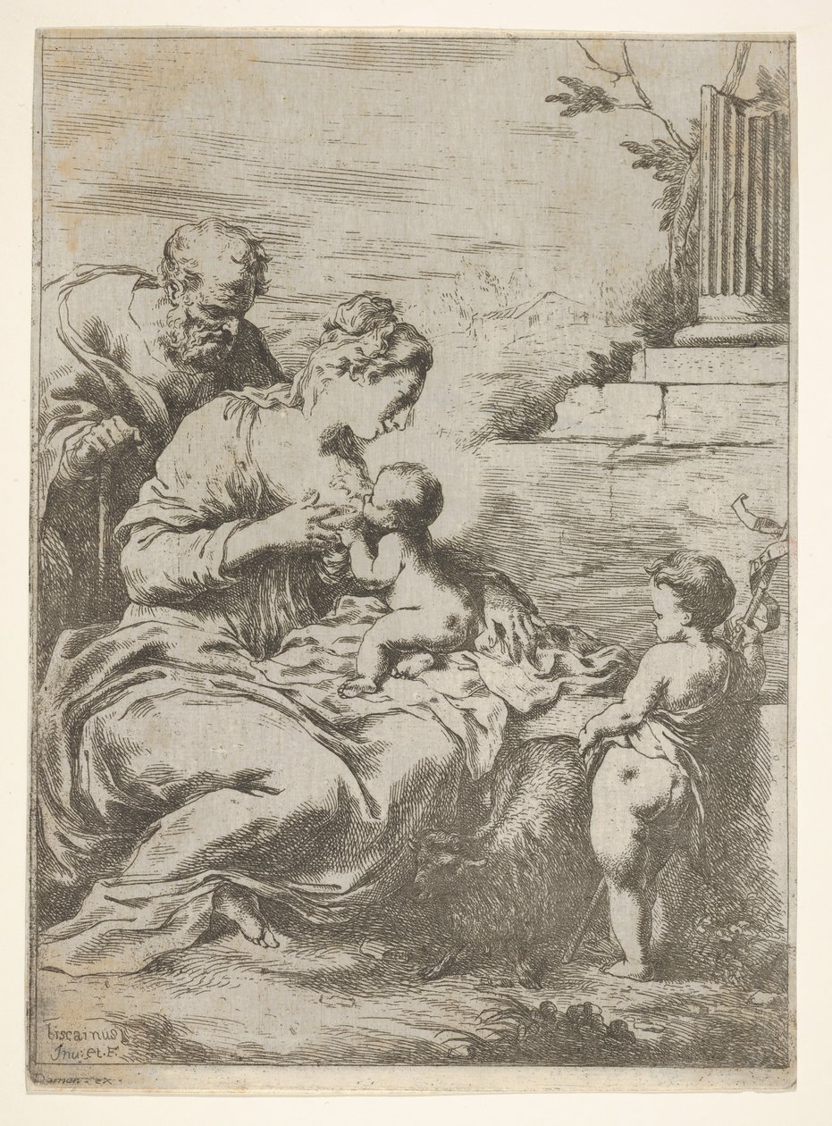Den hellige familie med spedbarnet St. Johannes døperen til høyre, 1650-57. av Bartolomeo Biscaino
