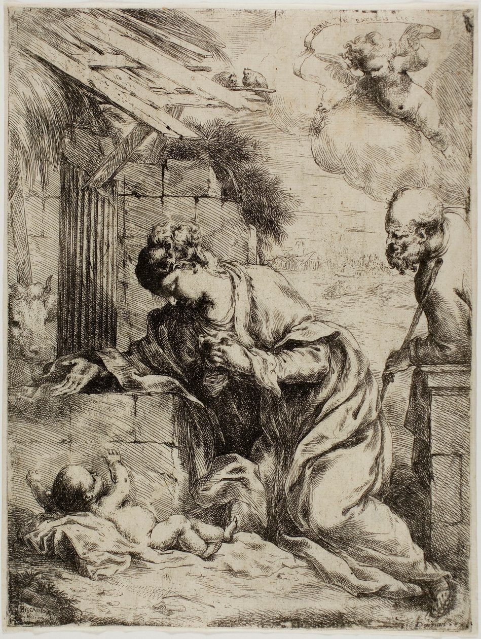 Jomfruen som tilber Jesusbarnet av Bartolomeo Biscaino