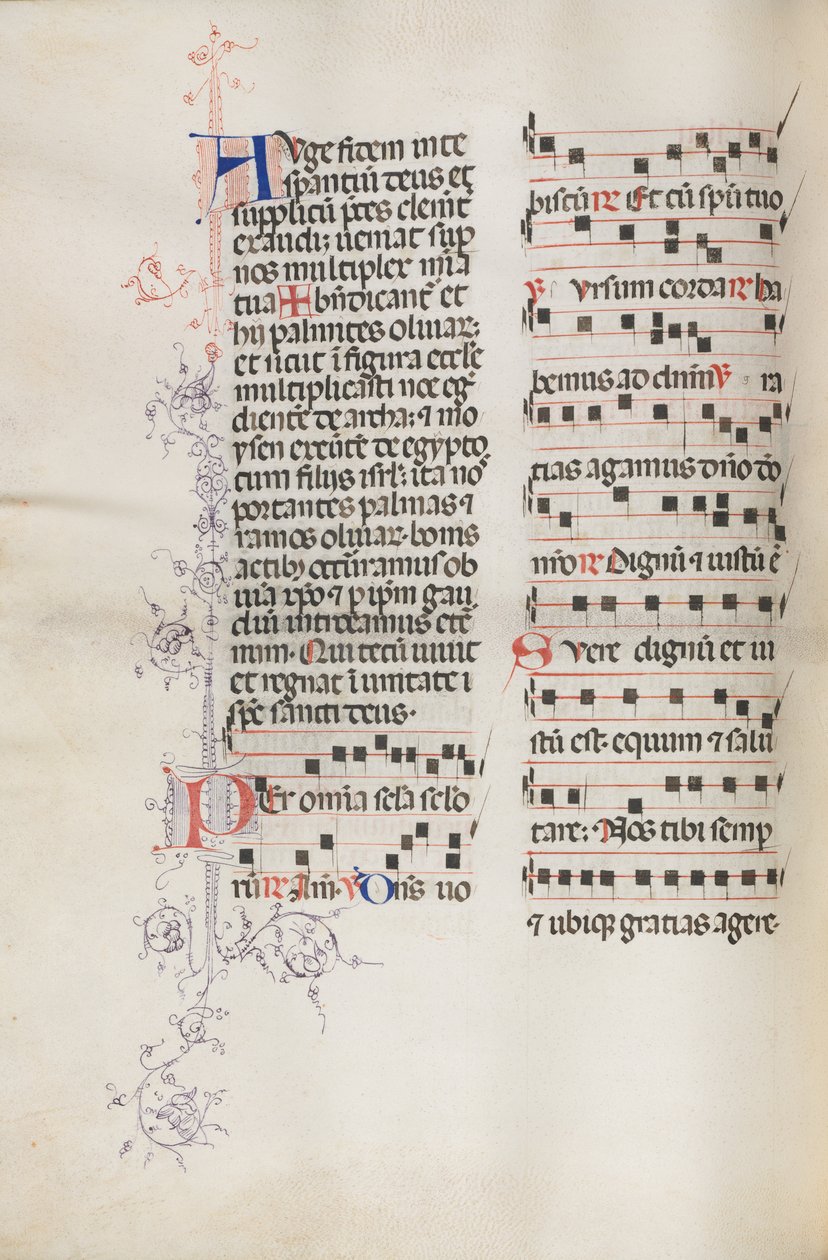 Missale: Fol. 111v, inneholder litt musikk som en del av palmesøndagsliturgien, 1469. av Bartolomeo Caporali