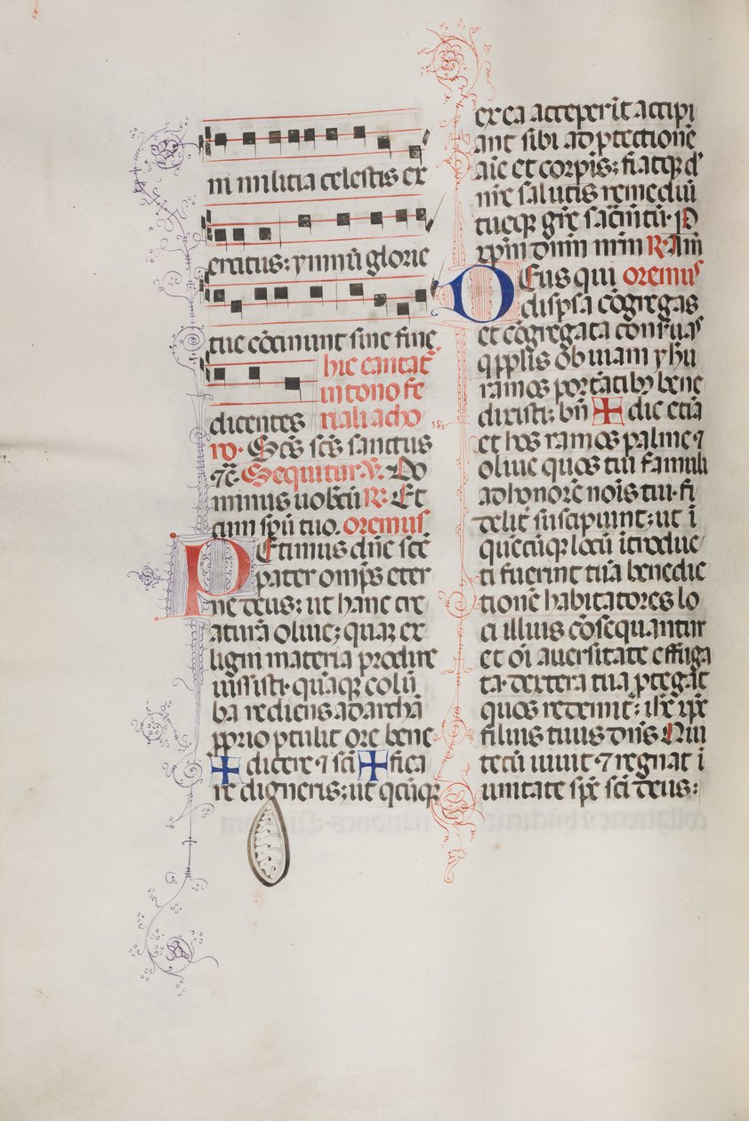 Missale: Fol. 112v: inneholder litt musikk som en del av palmesøndagsliturgien, 1469. av Bartolomeo Caporali