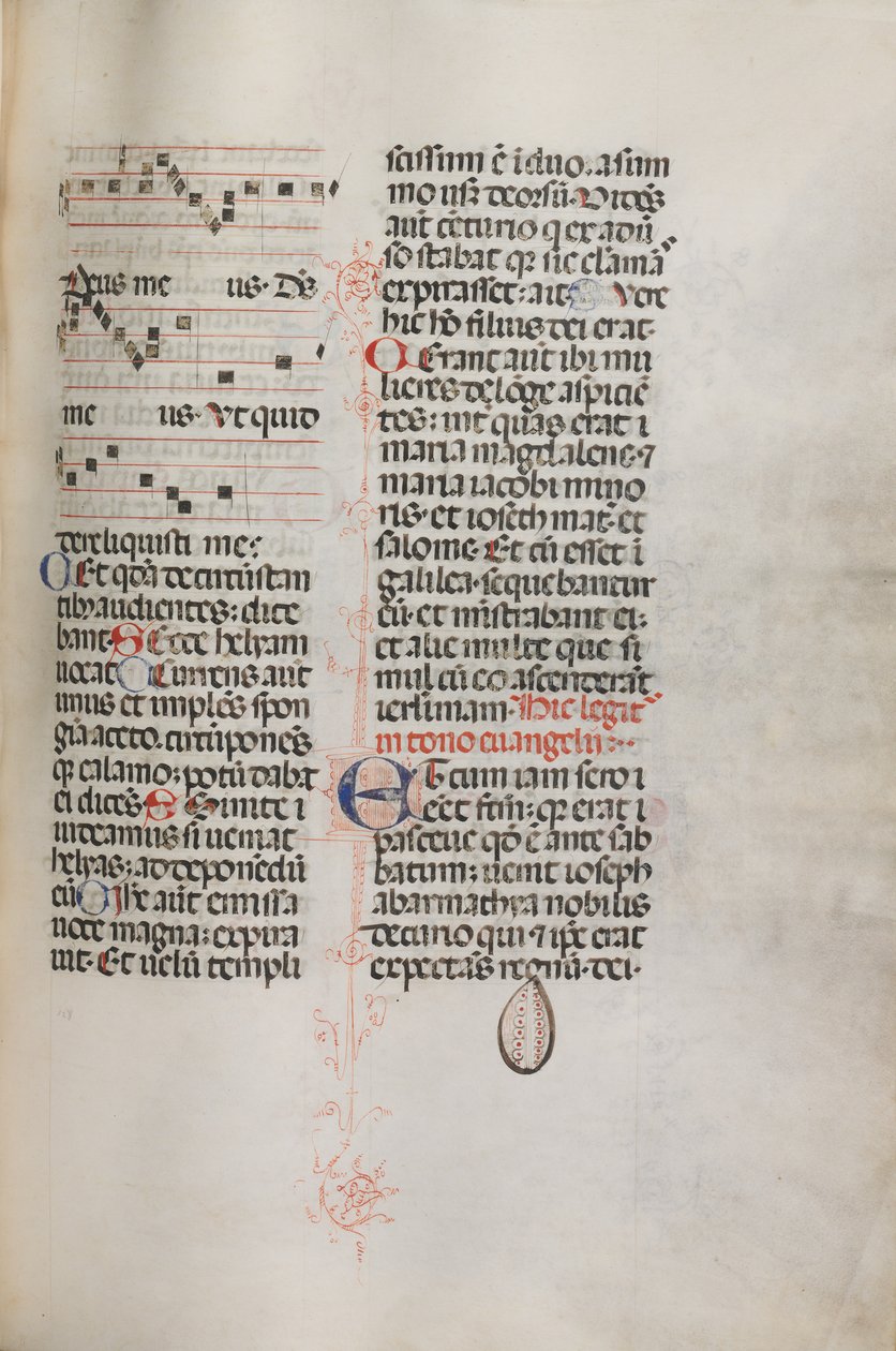 Missale: Fol. 129: inneholder musikk for Hely Hely Lama etc. innenfor St. Mattion Passion, 1469. av Bartolomeo Caporali
