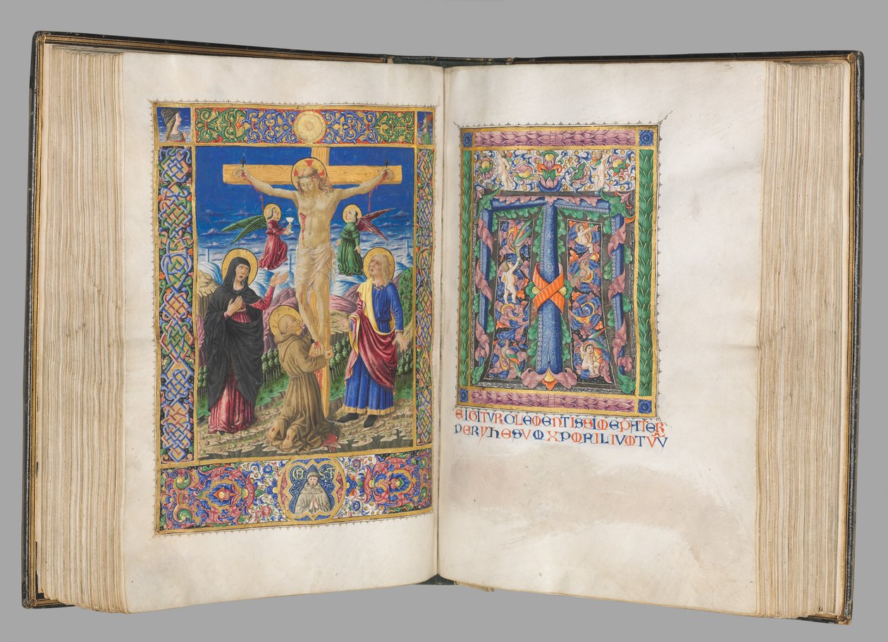 Missale: Fol. 185v: Korsfestelse med kantlinjer helside, 1469. av Bartolomeo Caporali