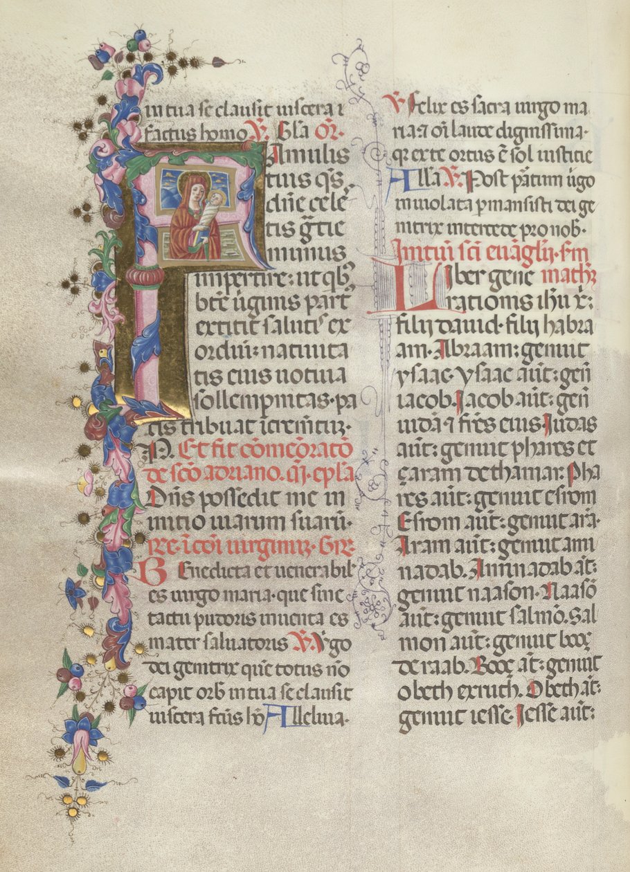 Missale: Fol. 311v: Saint Anne holder den nyfødte jomfruen, 1469. av Bartolomeo Caporali