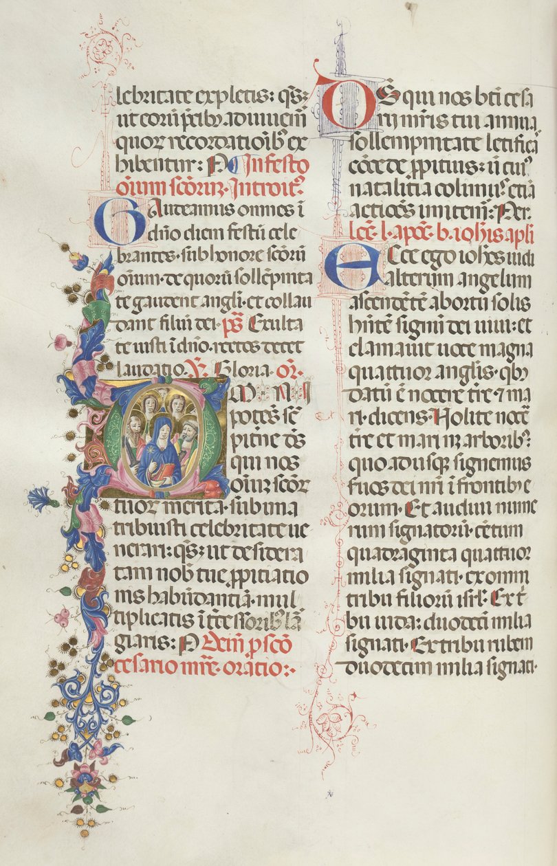 Missale: Fol. 322v: Jomfruen blant apostlene og de hellige, 1469. av Bartolomeo Caporali