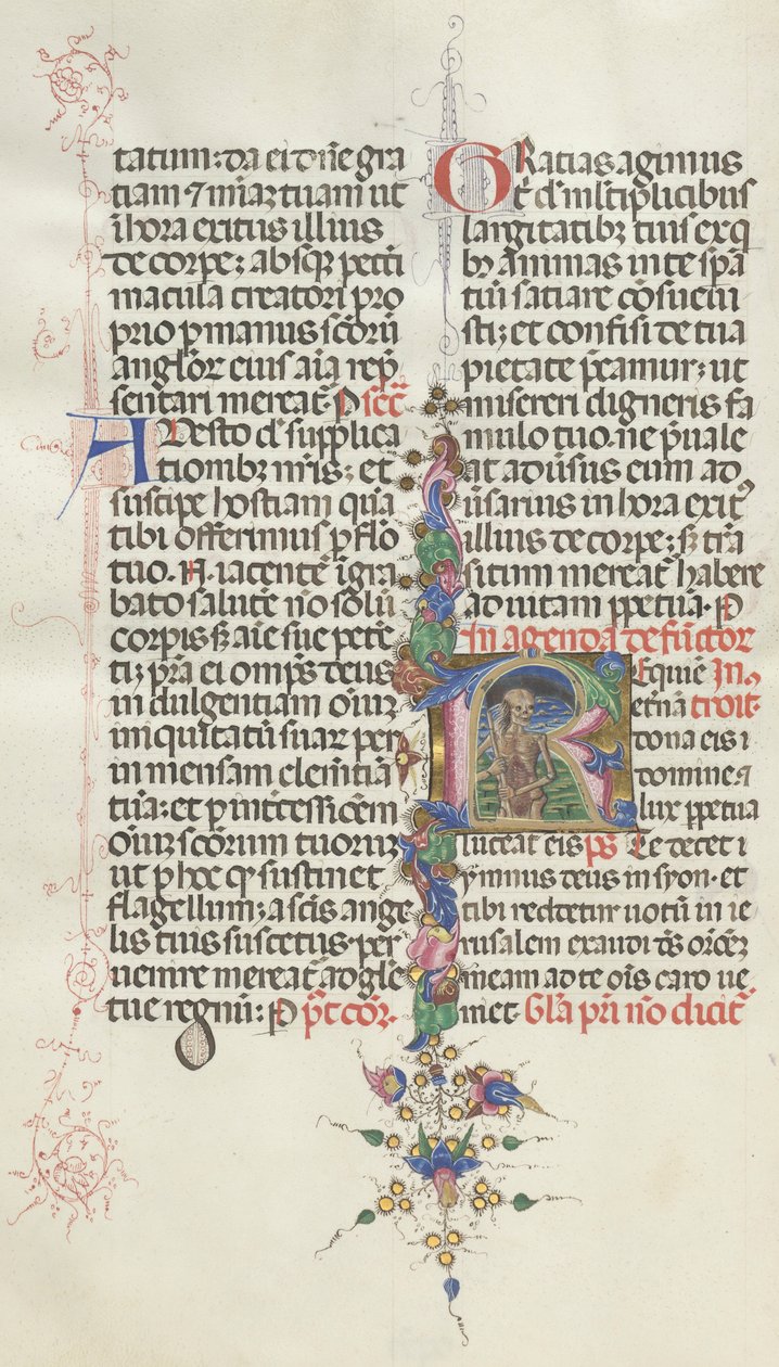Missale: Fol. 387v: Døden representert som et skjelett med en sigd, 1469. av Bartolomeo Caporali
