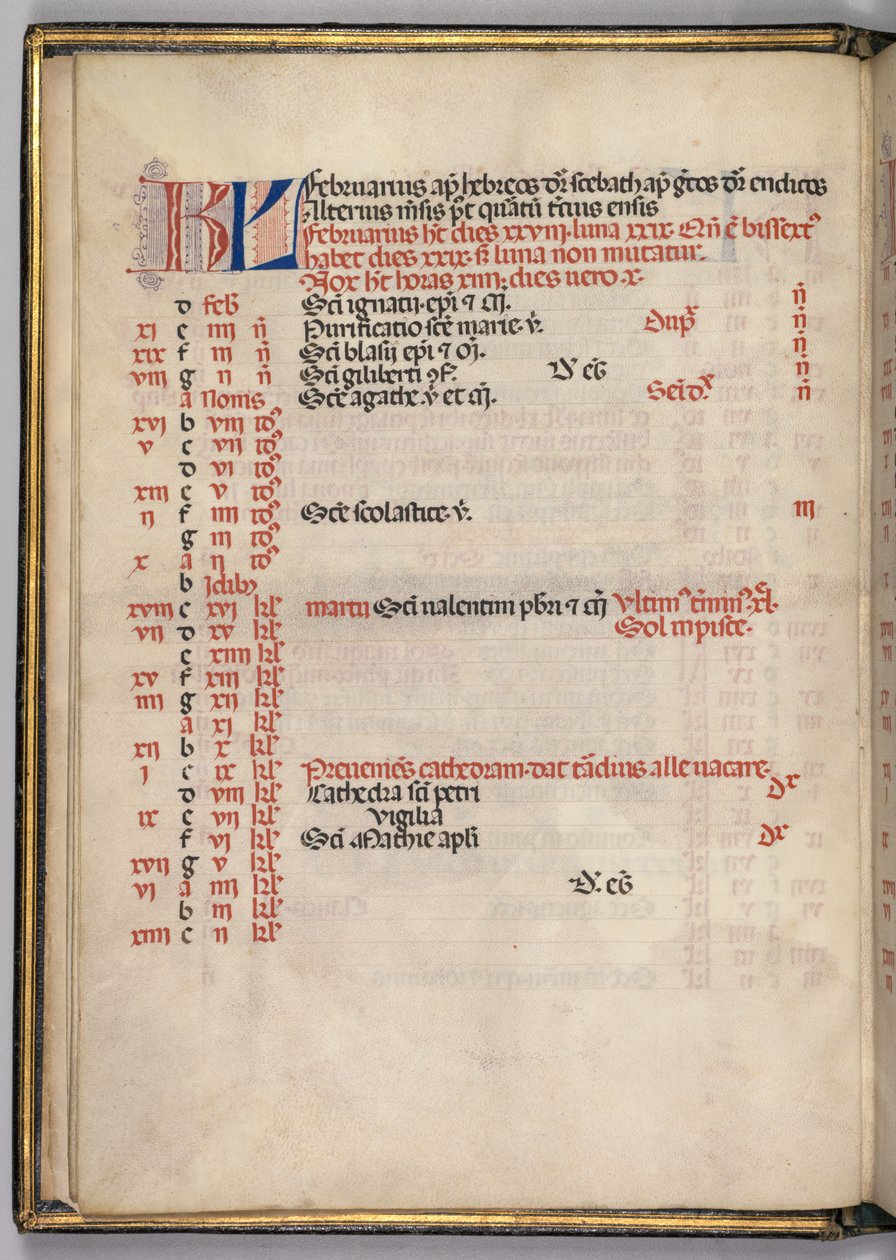 Missale: Fol. 3v: Februar kalenderside, 1469. av Bartolomeo Caporali