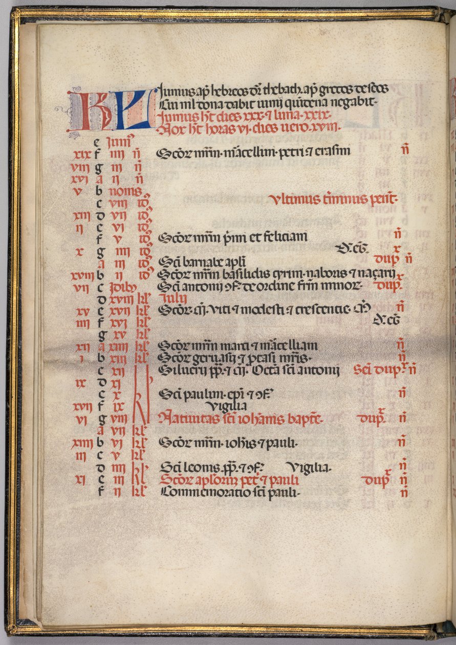 Missale: Fol. 5V: Juni kalenderside, 1469. av Bartolomeo Caporali