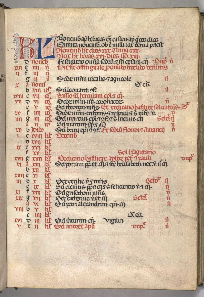 Missale: Fol. 8r: November kalenderside, 1469 av Bartolomeo Caporali