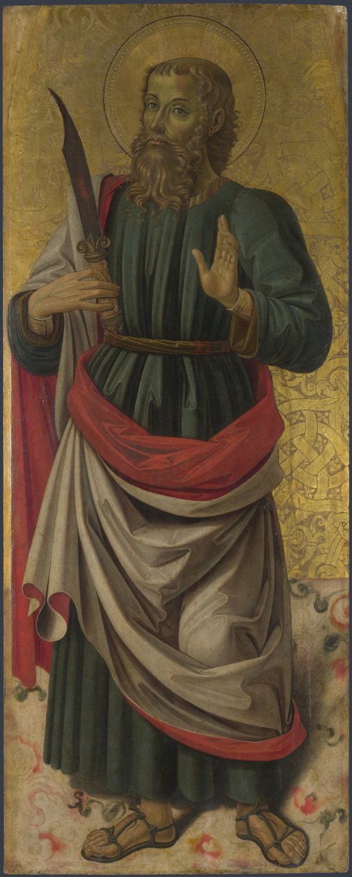 Saint Bartholomew fra altertavlen: Jomfruen og barnet med hellige, ca 1475 av Bartolomeo Caporali