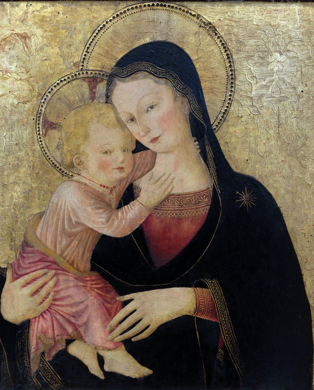 Jomfru Maria og barnet, detalj. (maleri) av Bartolomeo Caporali