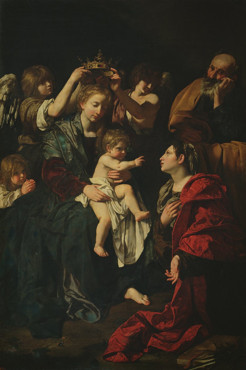 Den hellige familie med St.Catherine av Bartolomeo Cavarozzi