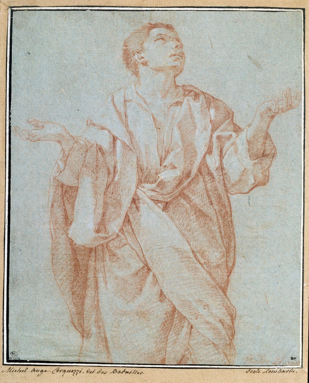Man draperer, armene åpne, øynene hevet til himmelen, hodet vipper Tegning a la sanguine av Bartolomeo Cesi (1556-1620) Dim. 0,28 x 0,23 m Paris. Museet Louvre av Bartolomeo Cesi