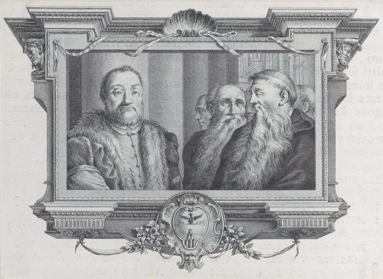 Tre skjeggete menn, en i pels, 1756. Skapere: Bartolomeo Crivellari, Gabriel Söderling. av Bartolomeo Crivellari, Gabriel Söderling