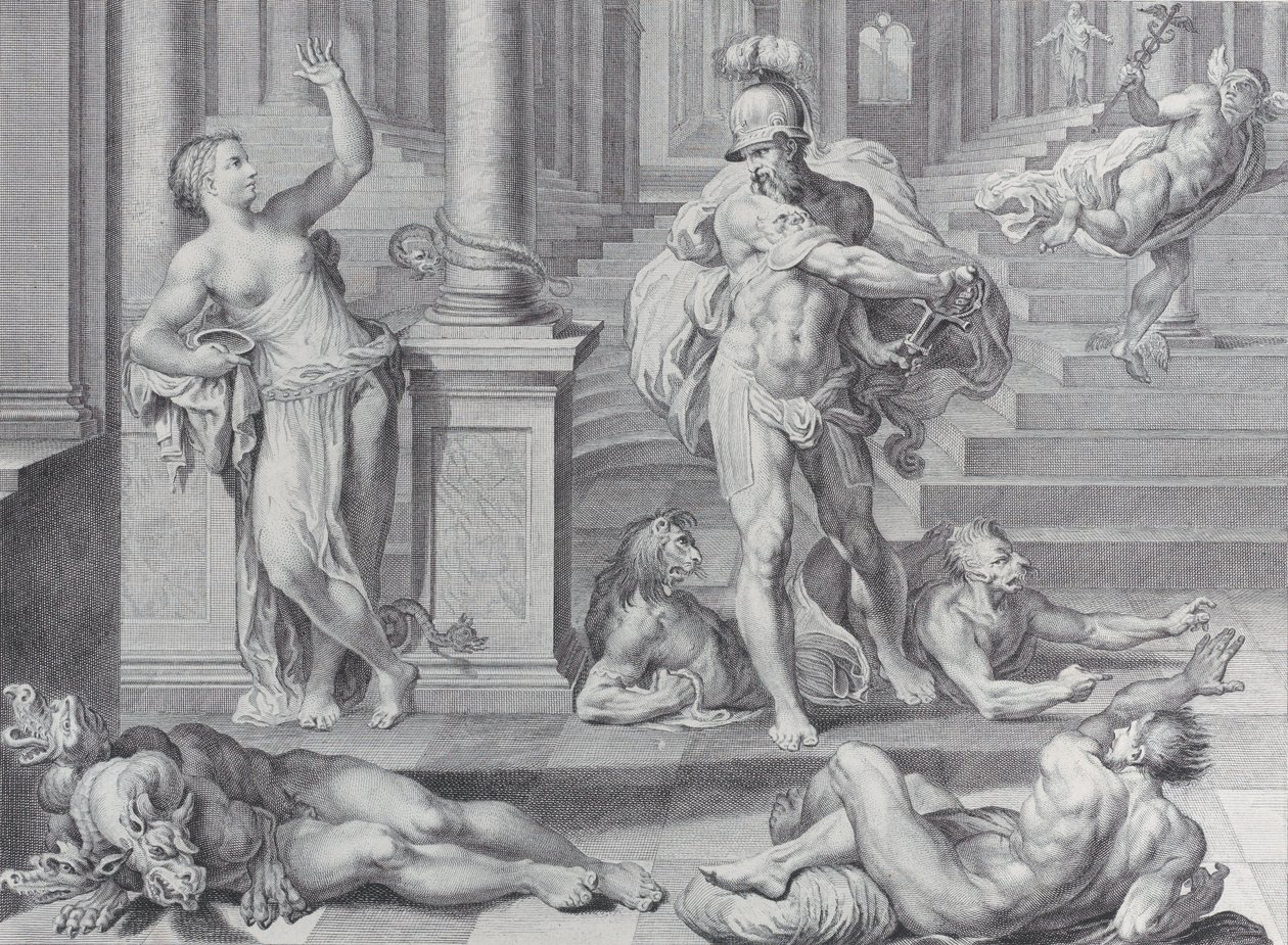 Plate 10: Ulysses tvinger Circe til å gjenopprette kameratenes menneskelige former, som hun hadde ..., 1756 av Bartolomeo Crivellari