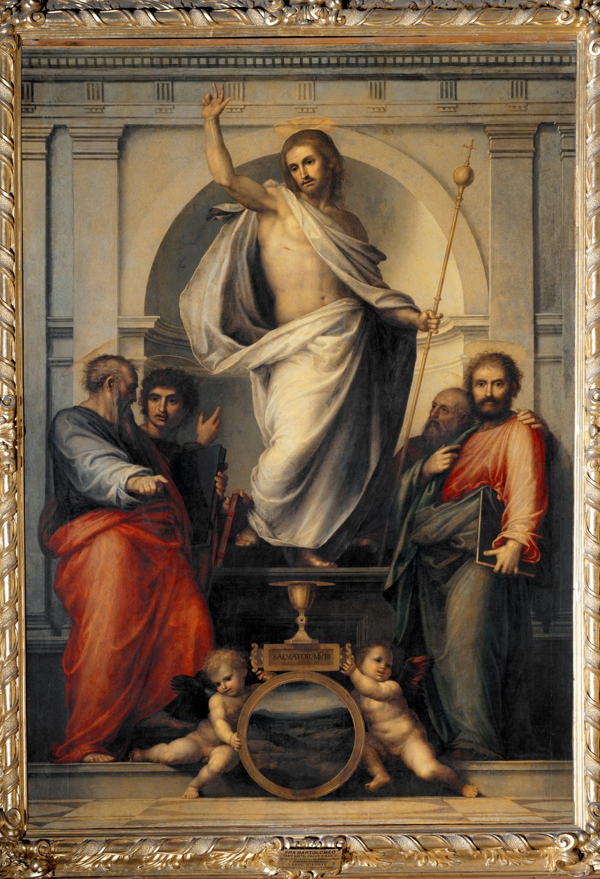 Kristus reiser seg blant evangelistene (Tremaleri av Bartolomeo Fra