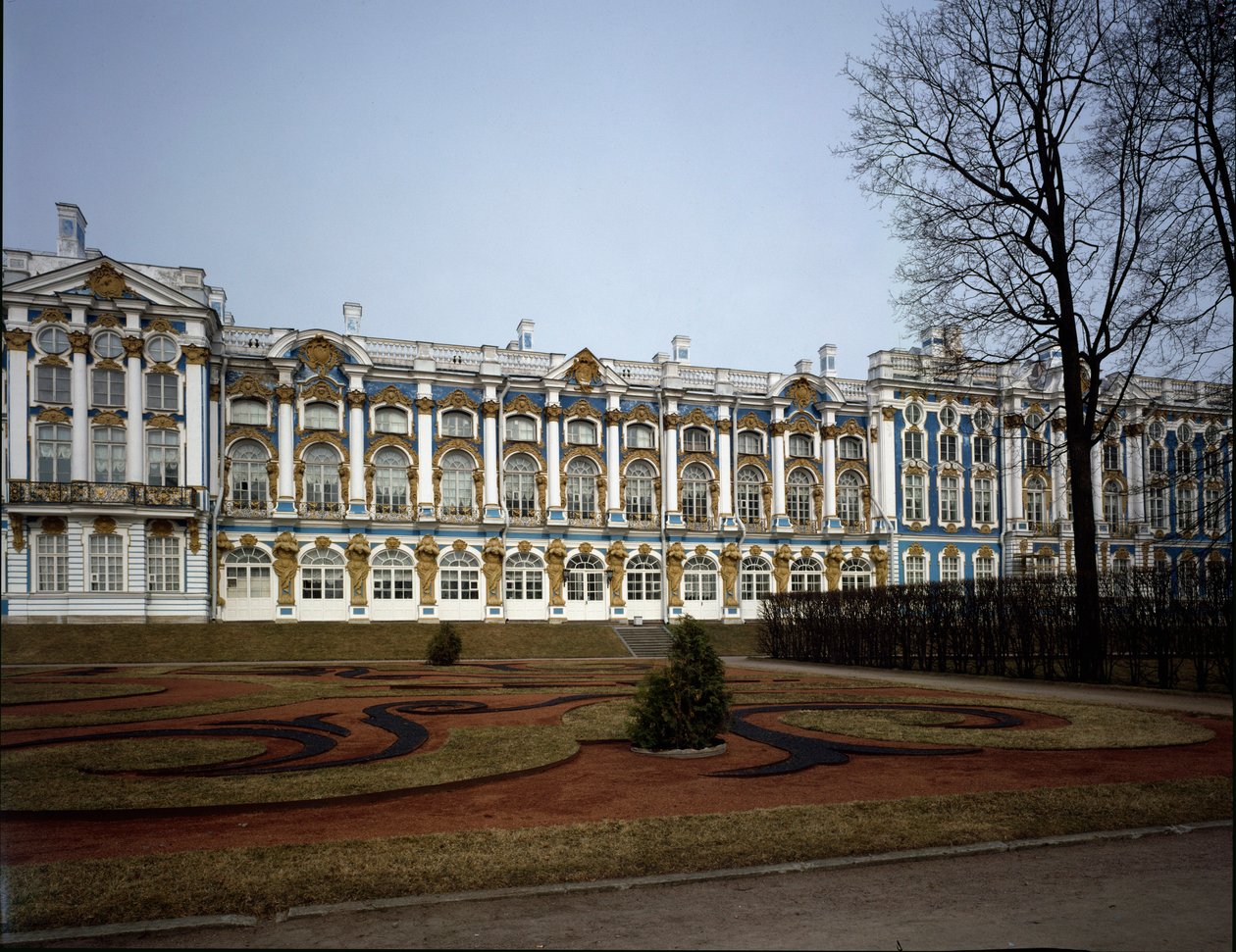 Utsikt over palasset Catherine (Tsarskoie Selo eller Tsarskoye Selo) realisert av arkitekten Bartolomeo Francesco Rastrelli (ca. 1700-1771) 1752-1756, Pushkin (Pushkin) Russland av Bartolomeo Franceso Rastrelli