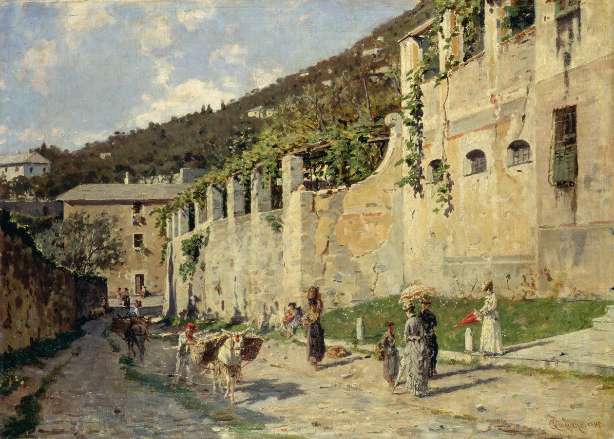 Landevei med folk og esler av Bartolomeo Giuliano