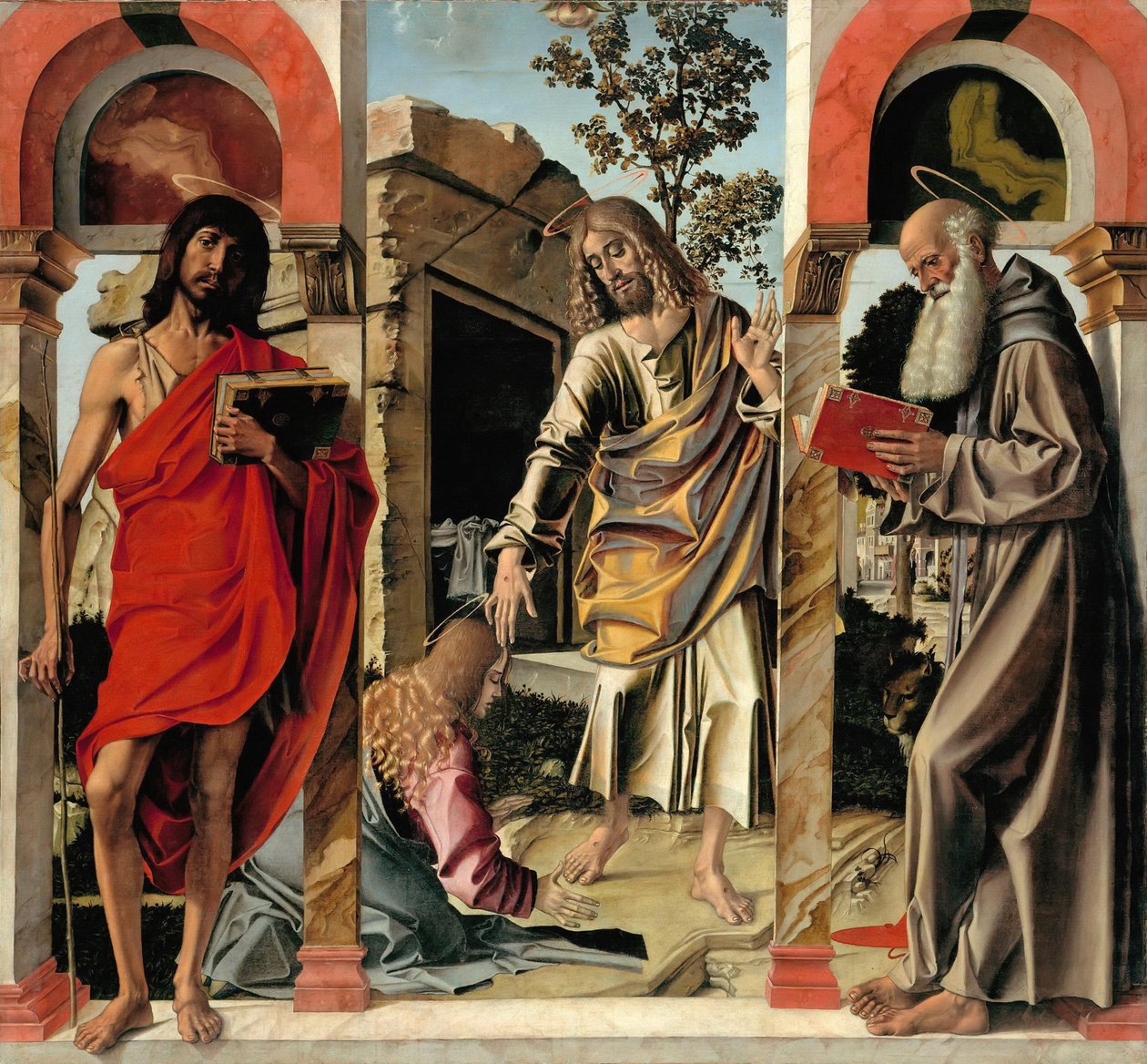 Oppstandne Kristus med Maria Magdalena og de hellige døperen Johannes og Hieronymus, ca. 1492 av Bartolomeo Montagna