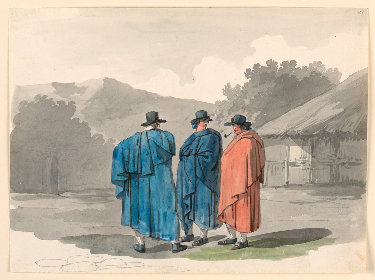 En gruppe på tre bønder i en landsby av Bartolomeo Pinelli