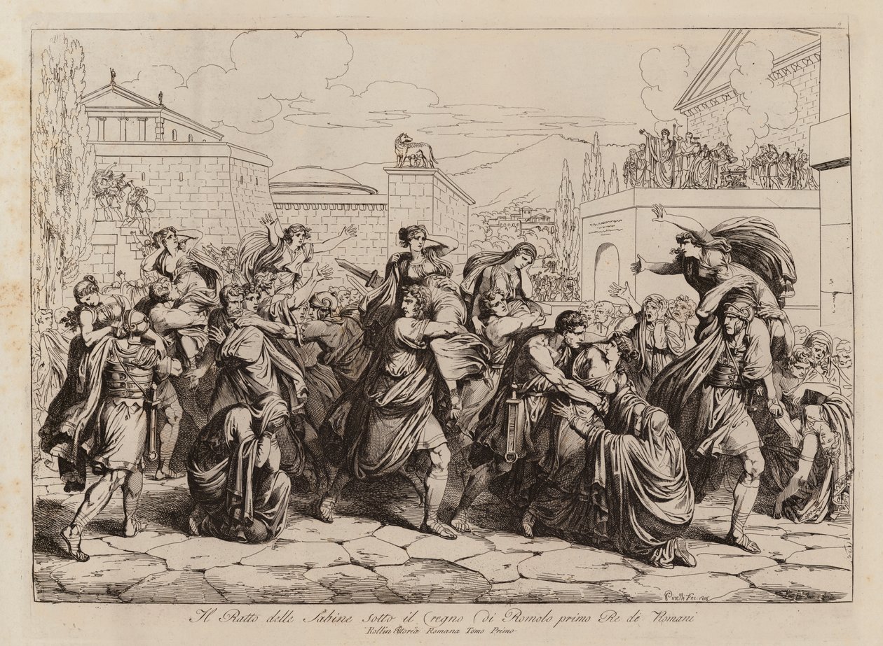Bortføringen av sabinerkvinnene av romerne (etsning) av Bartolomeo Pinelli