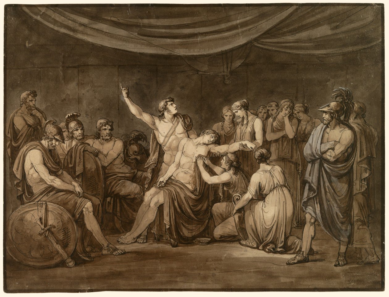 Akilles sverger å hevne den døde Patroklos, drept av Hektor av Bartolomeo Pinelli