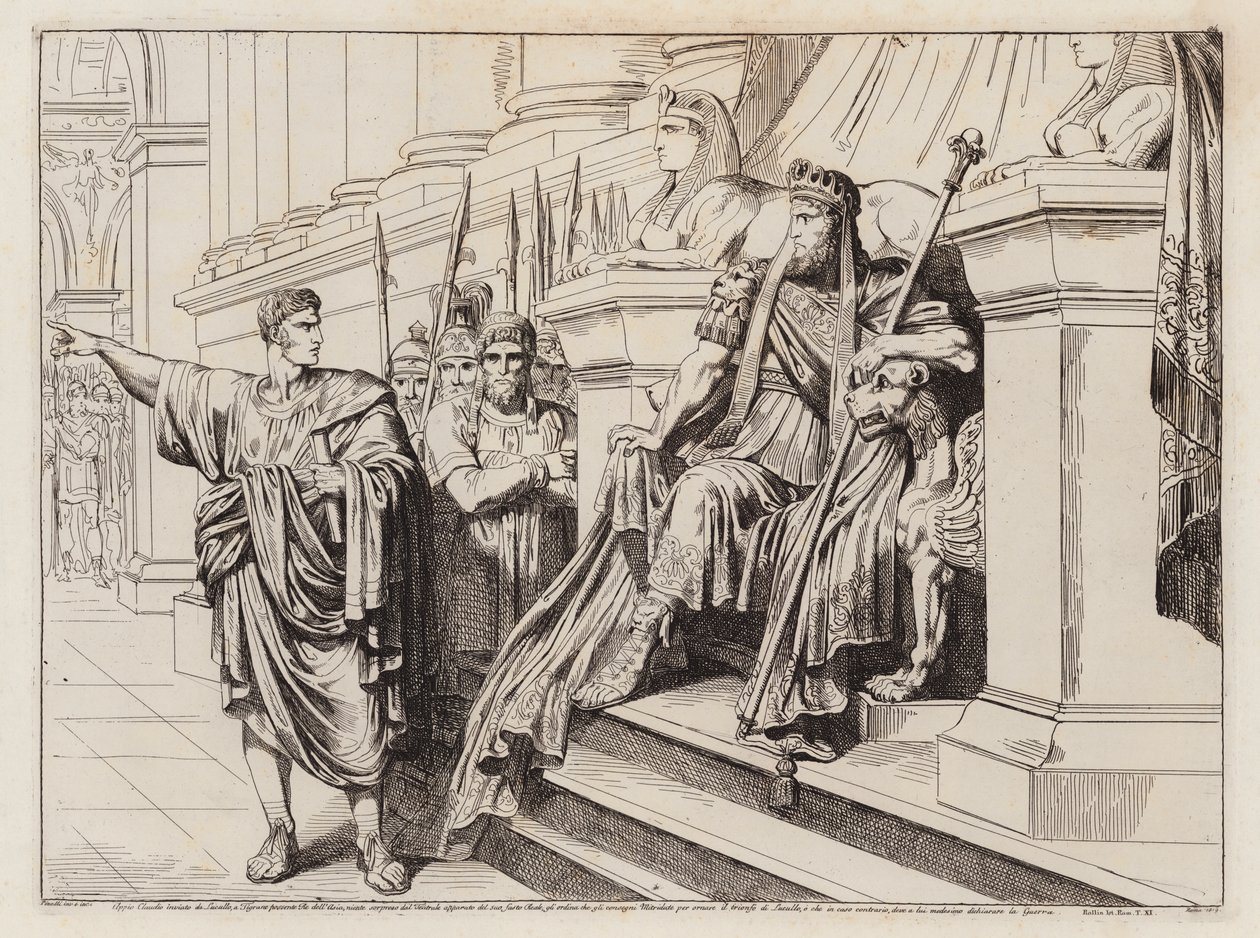 Appius Claudius sendt av Lucullus til hoffet til Tigranes den store (radering) av Bartolomeo Pinelli