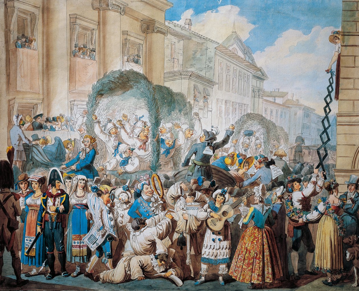 Ridderlig scene ved San Carlo al Corso i Roma, av Bartolomeo Pinelli (1781-1835) av Bartolomeo Pinelli