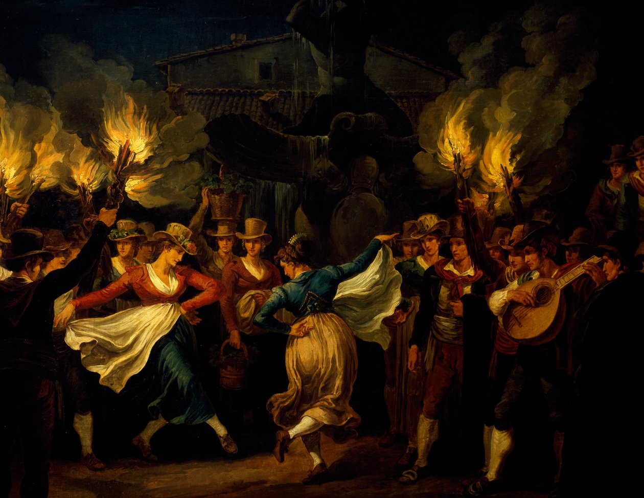 Dansere, detalj fra nattdans på Piazza Barberini i Roma etter innhøstingen, av Bartolomeo Pinelli (1781-1835), Italia av Bartolomeo Pinelli