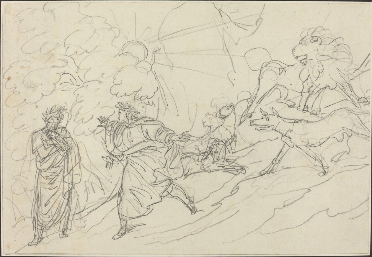 Dante flykter fra villdyrene og møter Virgil av Bartolomeo Pinelli