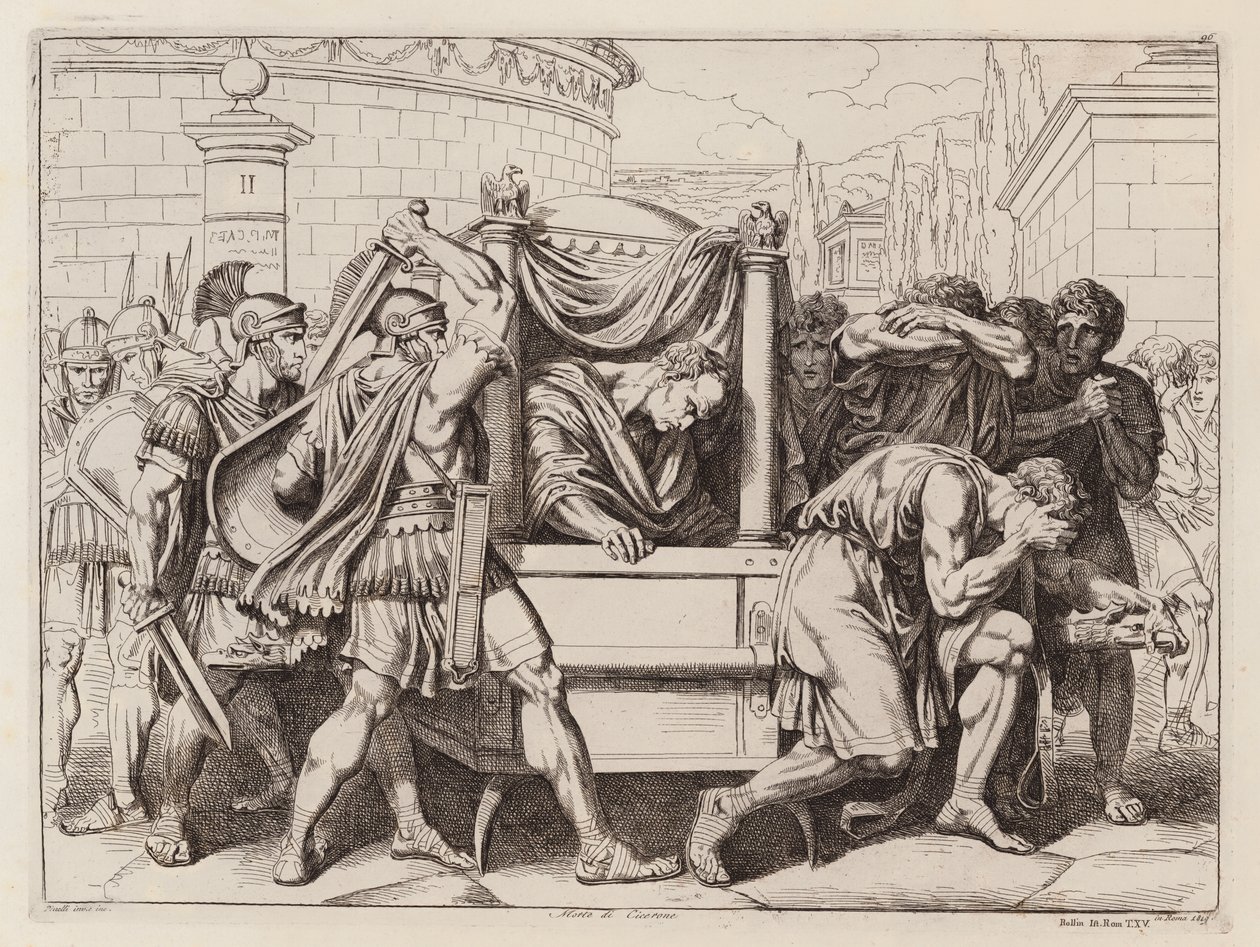 Ciceros død, 43 f.Kr. (etsning) av Bartolomeo Pinelli