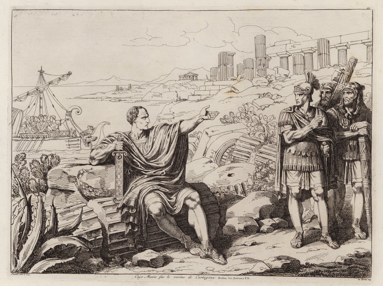 Gaius Marius sitter blant ruinene av Kartago (etsing) av Bartolomeo Pinelli