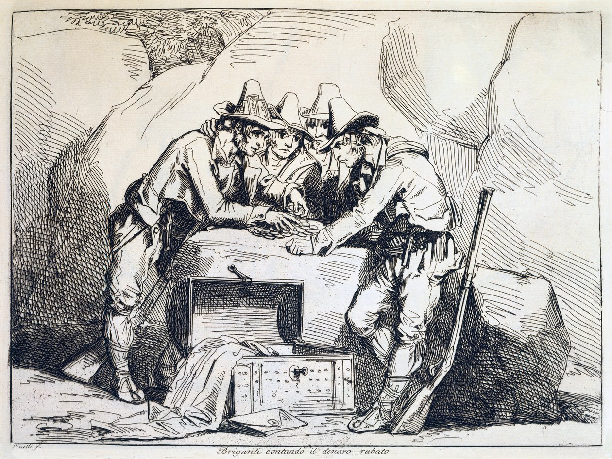 Gruppe av banditter, av Bartolomeo Pinelli (1781-1835), gravering av Bartolomeo Pinelli