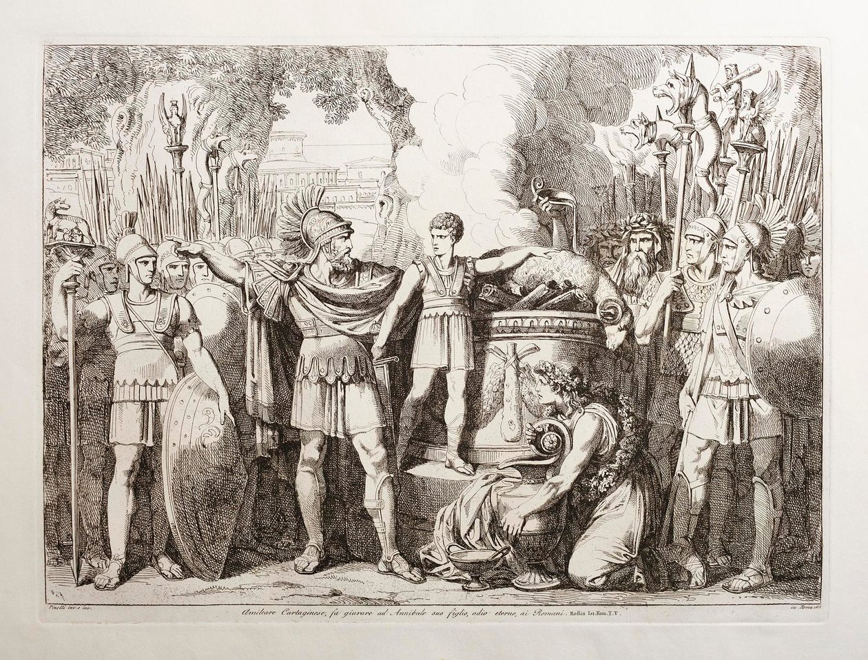 Hamilcar Barca lar sin sønn Hannibal sverge evig hat mot romerne av Bartolomeo Pinelli