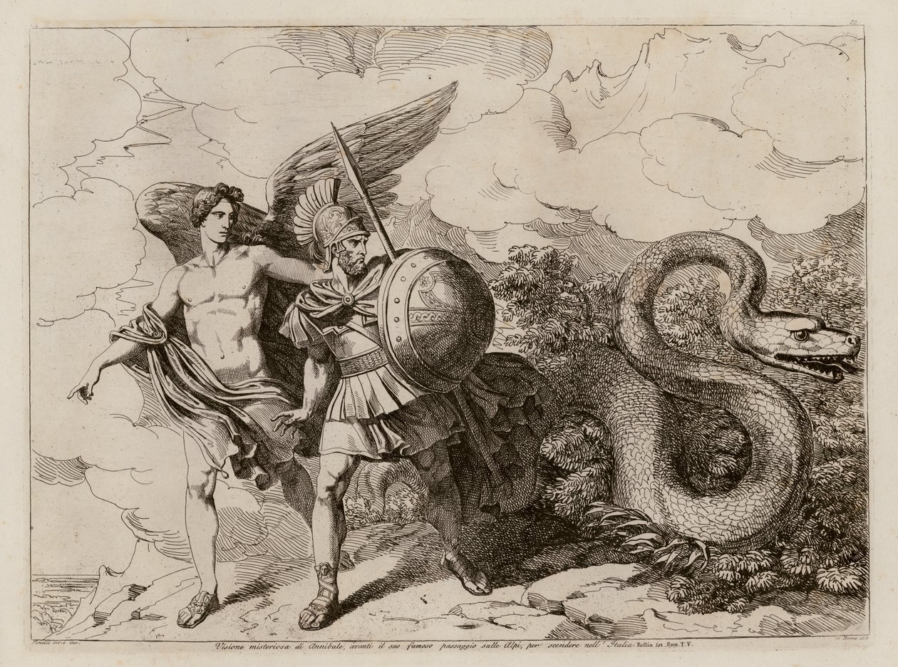 Hannibals syn før kryssingen av Alpene (etsing) av Bartolomeo Pinelli