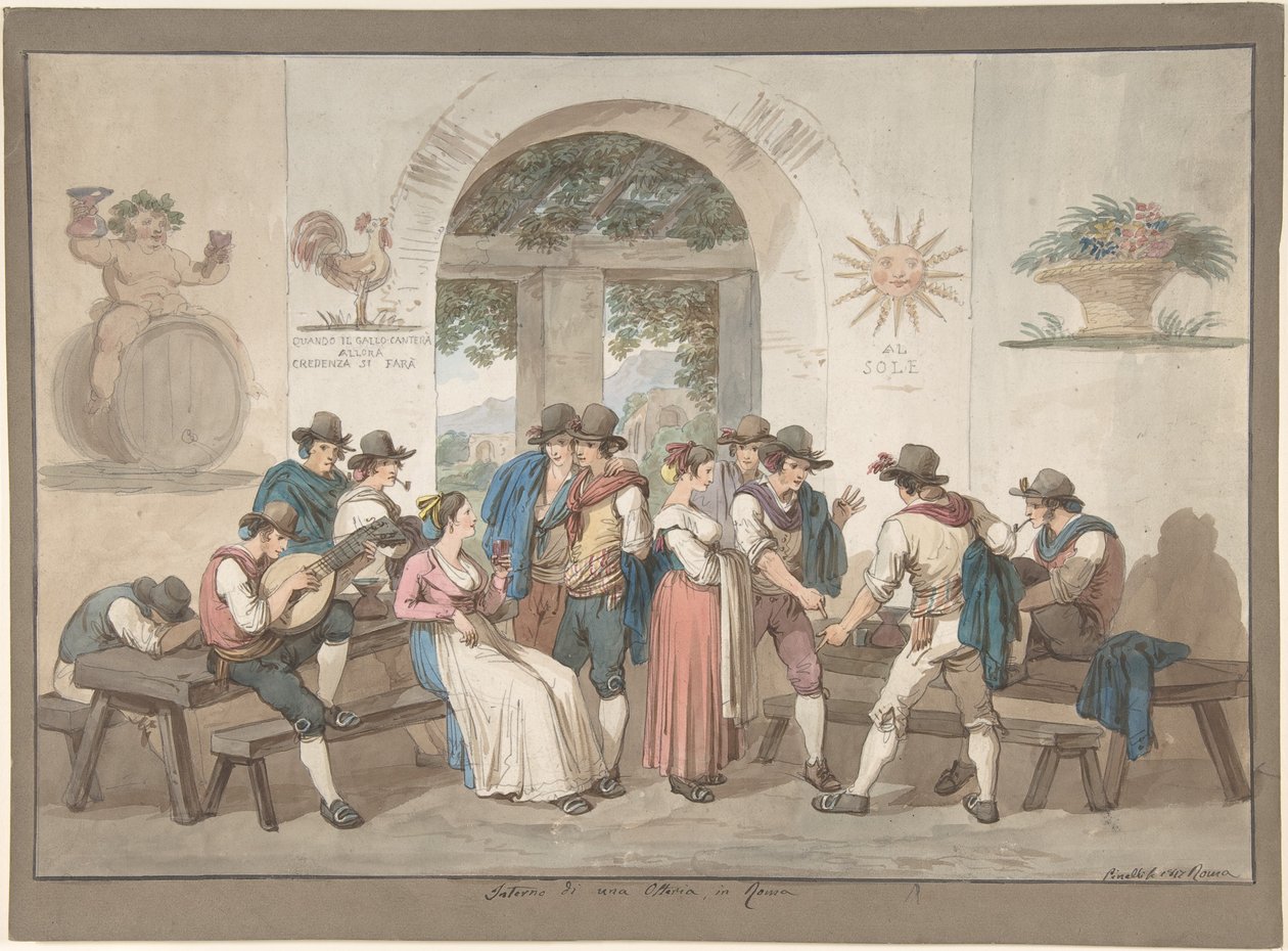 Interiør i et romersk vertshus av Bartolomeo Pinelli