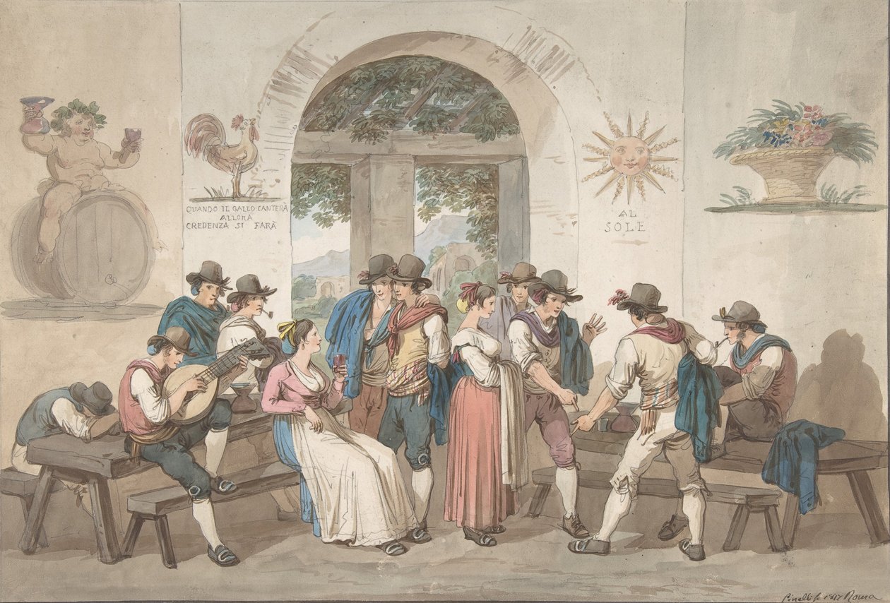 Interiør i et romersk vertshus, 1817., 1817. av Bartolomeo Pinelli